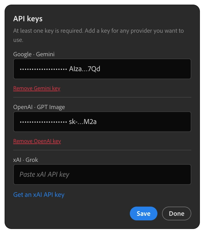 Manage API keys — Creator MAX panel