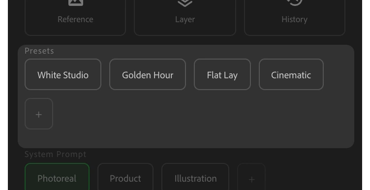 User presets — Creator MAX panel