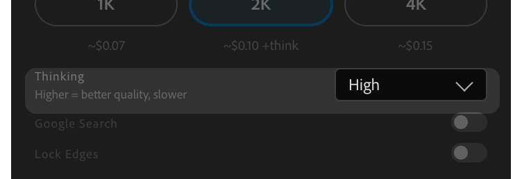 None, Minimal, High — Creator MAX panel